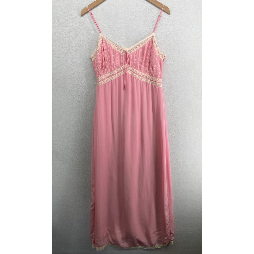 J.CREW Dress 10 Pintuck Lace Trim Slip Crepe de Chine Maxi Viscose Pink NEW - Picture 2 of 15